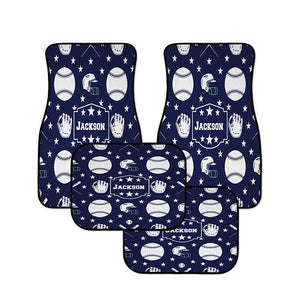 Blue and White Baseball Themed Personalized Monogram Car Mats