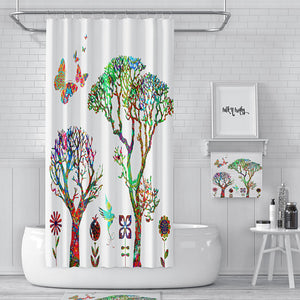 The White Boho Funky Forest Shower Curtain, Bath Mat, Bath & Hand Towels 