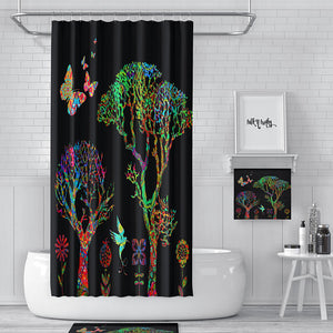 The Black Boho Funky Forest Shower Curtain, Bath Mat, Bath & Hand Towels 