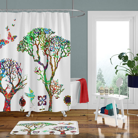 The White Boho Funky Forest Shower Curtain
