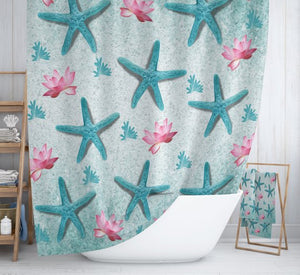 Teal Starfish & Pink Lotus Shower Curtain