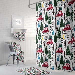 Vintage Red Truck Christmas Shower Curtain