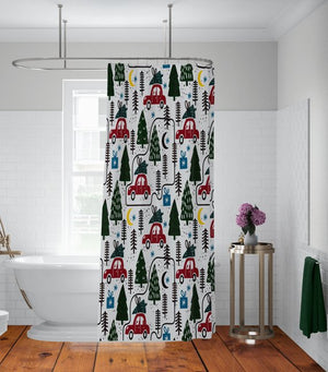 Vintage Red Truck Christmas Shower Curtain