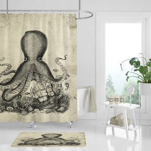 Sketch Octopus and Pirate Ship Shower Curtain
