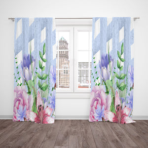  Lattice Watercolor Floral Window Curtains