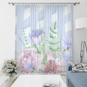  Lattice Watercolor Floral Window Curtains