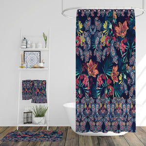 Navy Paisley Bathroom Decor Tiger Lily Shower Curtain