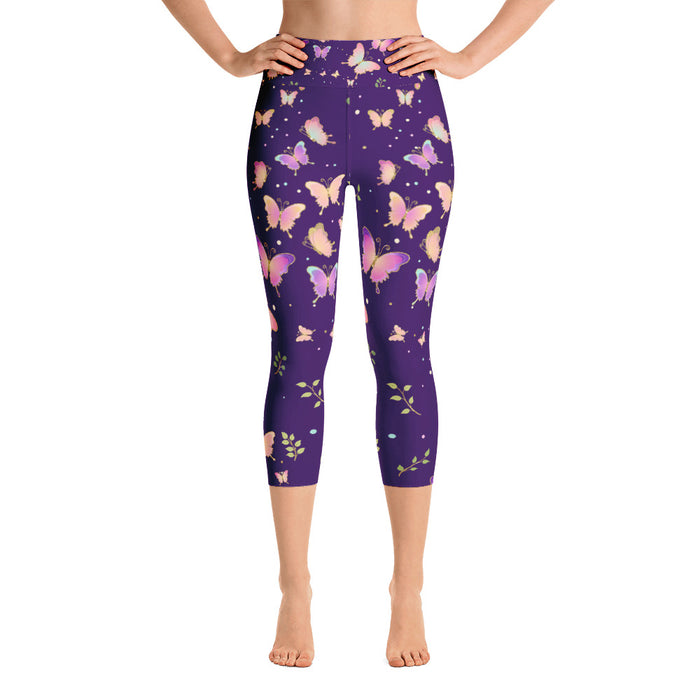 Purple Butterfly Yoga Capri Leggings