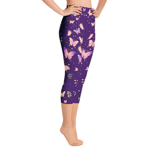 Purple Butterfly Yoga Capri Leggings