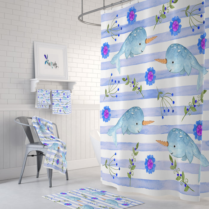 Watercolor Narwhal Shower Curtain