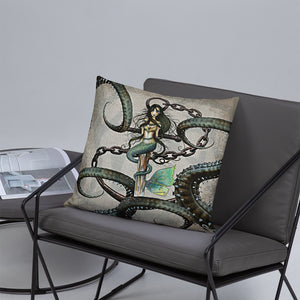 Octopus and Mermaid Steampunk Throw Pillow