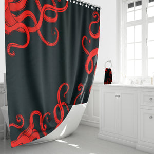 Red & Black Octopus Shower Curtain