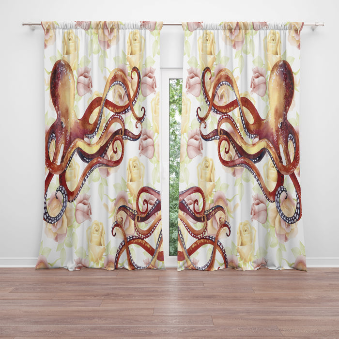 Octopus Floral Sheer and Blackout Window Curtains