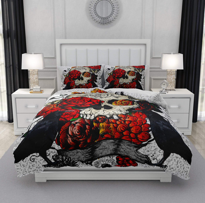 Crows and Roses Gothic Skull Bedding