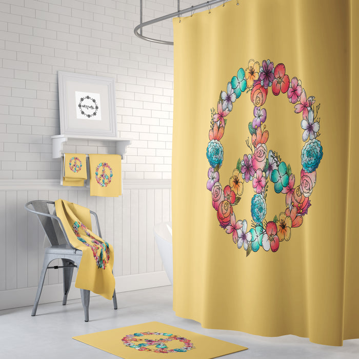 Yellow Floral Peace Sign Shower Curtain