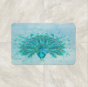 Watercolor Peacock bath mat