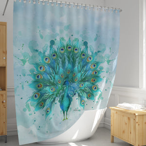 Watercolor Peacock Shower Curtain