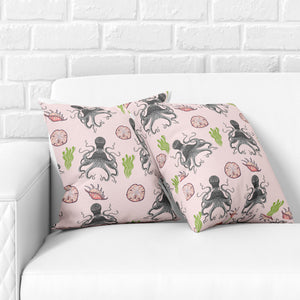 Pink Octopus Throw Pillow