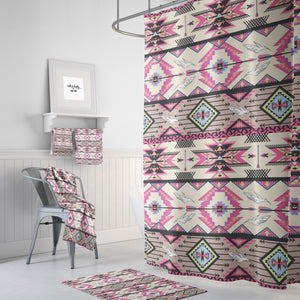Pink Southwest Boho Shower Curtain w/ Bathmat & Towel Options