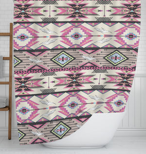 Pink Southwest Boho Shower Curtain w/ Bathmat & Towel Options
