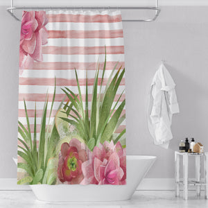 Pink Cactus Succulent Shower Curtain, Floral Bathroom Decor