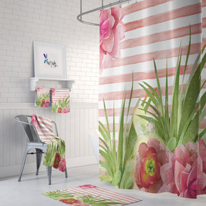 Pink Cactus Succulent Shower Curtain, Floral Bathroom Decor