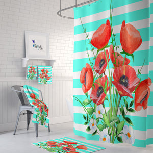 Orange Poppy Floral Shower Curtain Bathroom Decor
