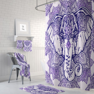 The Boho Chic Purple Mandala Elephant Shower Curtain,