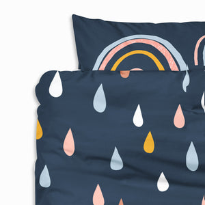 Navy Raindrops and Rainbows Bedding Set
