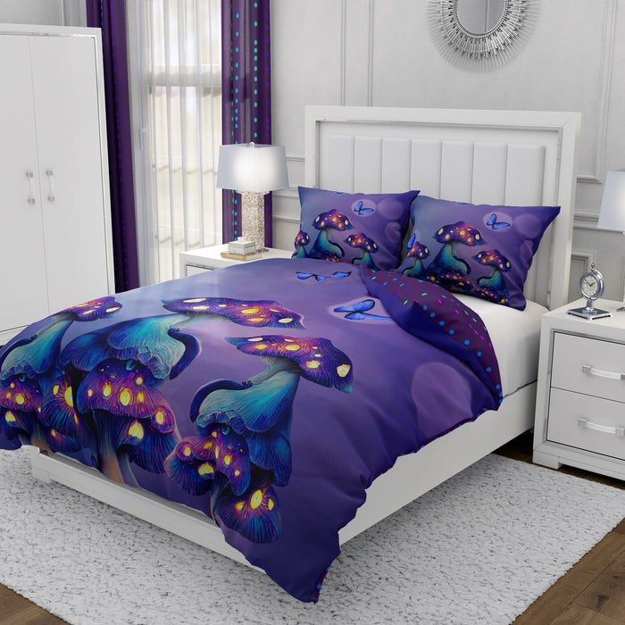 Reversible Comforter Set Purple Mushroom