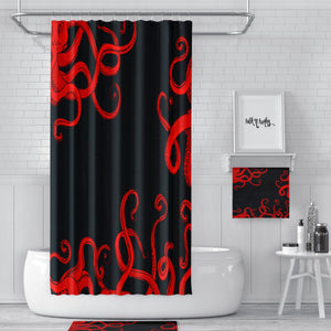 Folk N Funky Bathroom Decor | Red & Black Octopus, Nautical Themed Shower Curtain