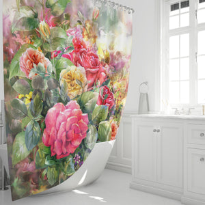 Watercolor Rose Floral Shower Curtain Bathroom Decor
