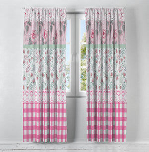 Shabby Cottage Chic Window Curtains, Pink Checks and Floral