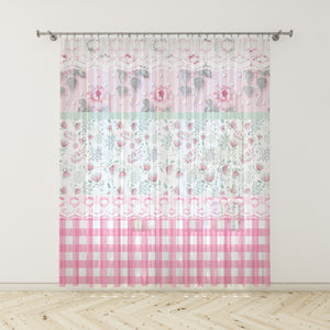 Shabby Cottage Chic Window Curtains, Pink Checks and Floral