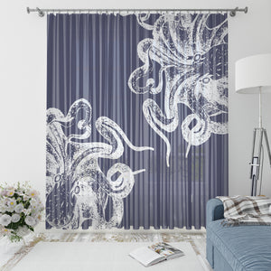 Navy Blue Octopus Window Curtains