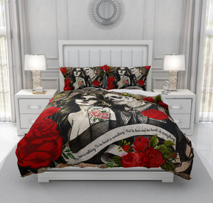 To Love Is Red Roses Forevermore Skeletons, Skull Couple Bedding