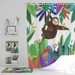 Memphis Sloth Shower Curtain Optional Towels and Mat