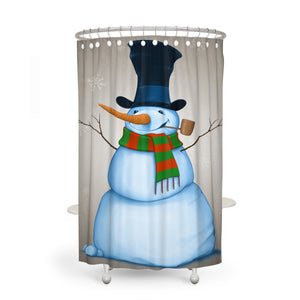 Rustic Snowman Shower Curtain Christmas Bathroom Decor