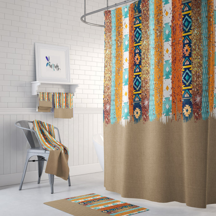 Southwest Fun Shower Curtain Bath Towel Mat Build A Set Folk N Funky