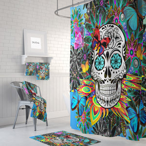 The Tropical Abstract Sugar Skull shower curtain by Folk N Funky