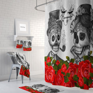 The Small Talk Forevermore Skull shower curtain by Folk N Funky