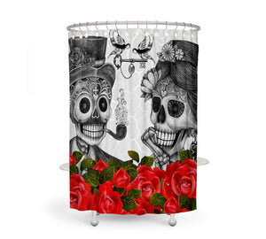 The Small Talk Forevermore Skull shower curtain by Folk N Funky