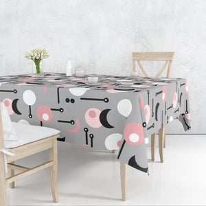 Mid Century Modern Gray and Pink Atomic Tablecloth