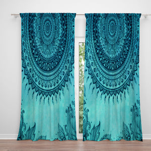 Turquoise Boho Mandala Window Curtains