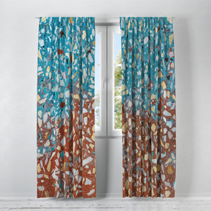 Retro Turquoise Terrazzo Pattern Sheer and Blackout Window Curtains