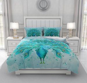 Watercolor Peacock Comforter, Or Duvet Cover ,Pillow Shams