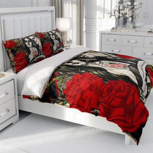 To Love Is Red Roses Forevermore Skeletons, Skull Couple Bedding
