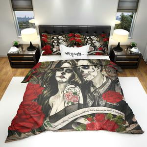 To Love Is Red Roses Gothic Forevermore Skeletons, Skull Couple Bedding 