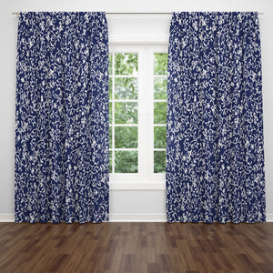 Navy Blue White Vines Window Treatments, Custom Window Curtains, Window Valance