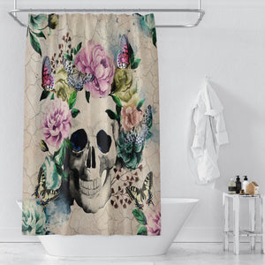 Sugar Skull Shower Curtain Butterfly Floral Vintage Inspired